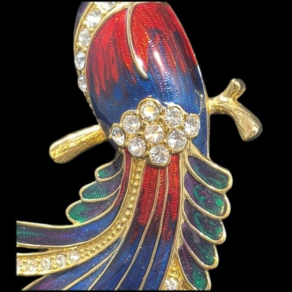 Bird of paradise enamel, rhinestone, gold tone, brooch, pin, estate jewelry - Picture 3 of 7
